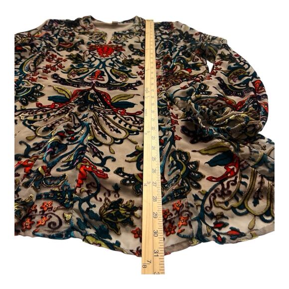Coldwater Creek Blouse Women LP Floral Velvet Burn Out Pull Over Tunic Boho - Picture 7 of 13